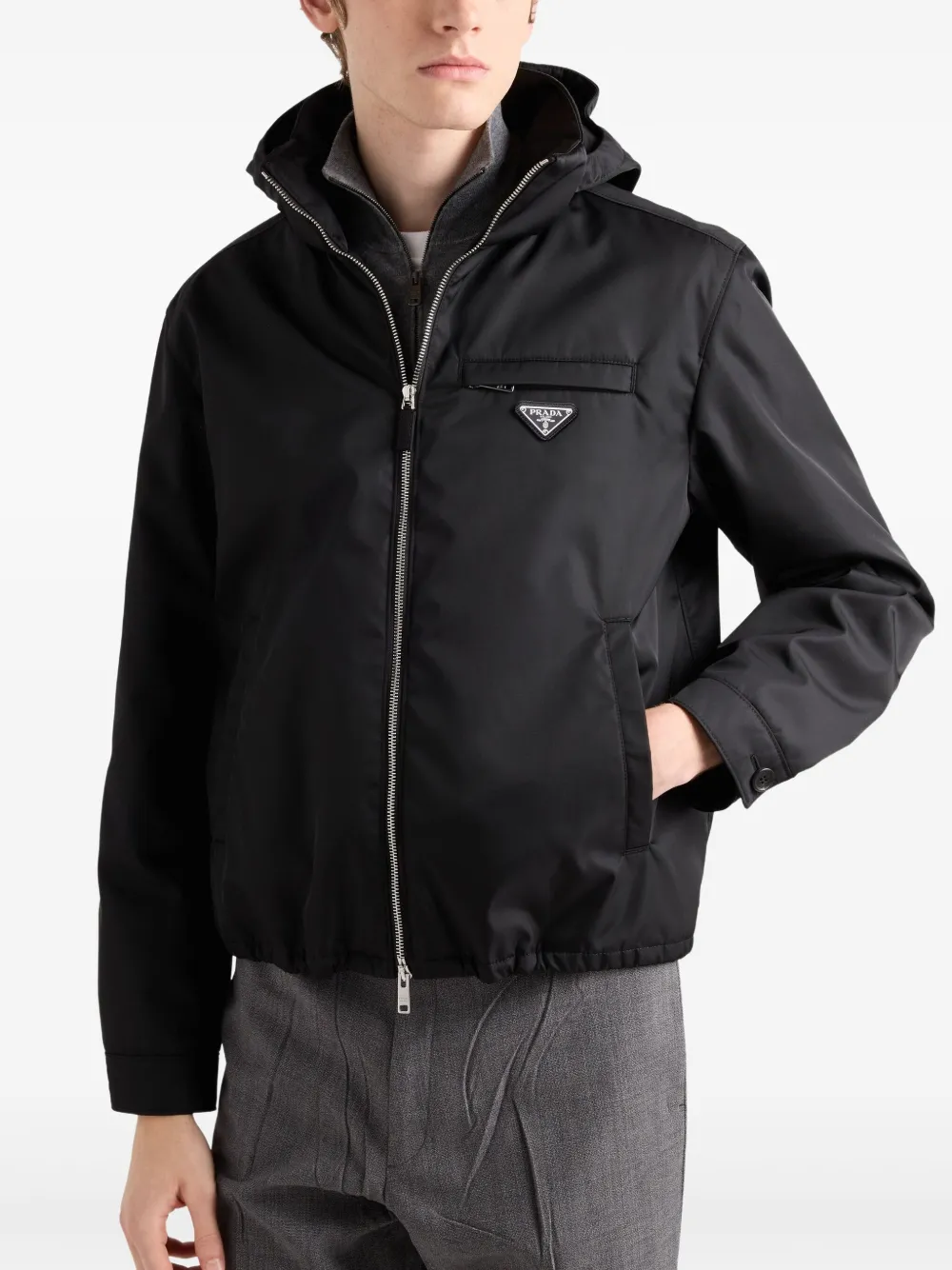 Prada Re-nylon Blouson Jacket In Black