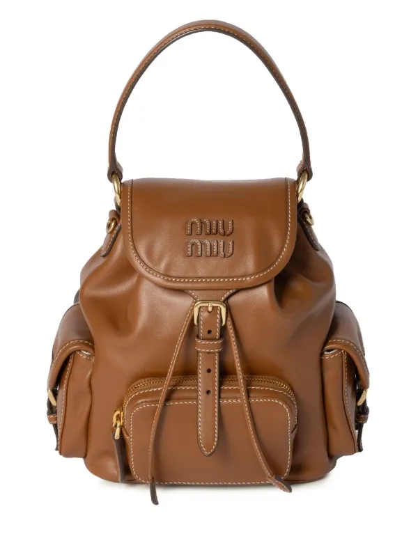 Miu Miu レザー バックパック | ブラウン | FARFETCH JP