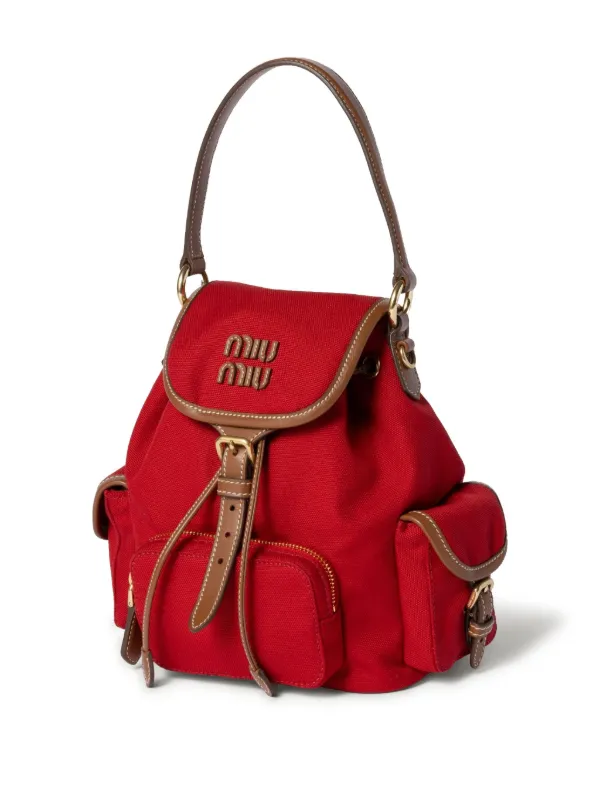 Miu Miu logo-lettering Backpack | Red | FARFETCH