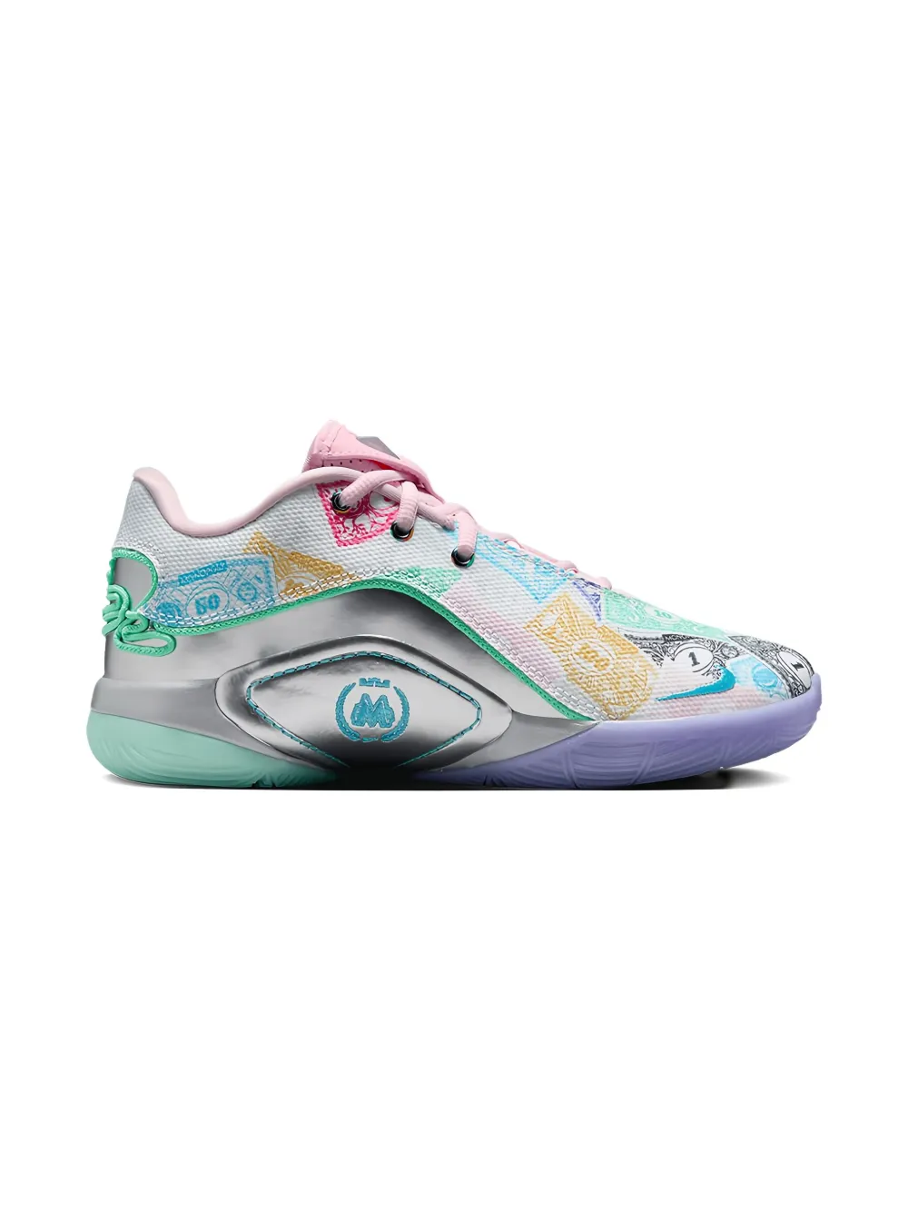 Nike Kids LeBron XXII Monopoly Currency "White Baltic Blue Vapor Green-Pink Foam Metallic Silver" sneakers