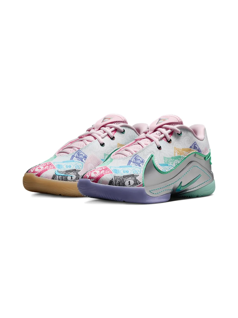 Nike Kids LeBron XXII Monopoly Currency "White Baltic Blue Vapor Green-Pink Foam Metallic Silver" sneakers