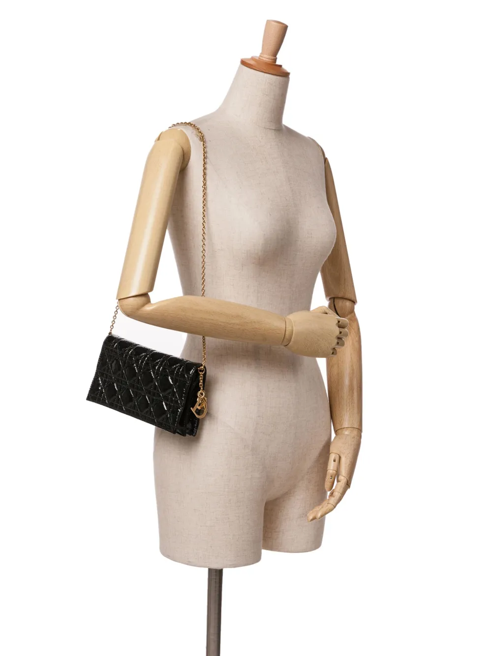 Christian Dior Pre-Owned 2008 Patent Cannage Lady Dior Pouch with Chain shoulder bag - Zwart