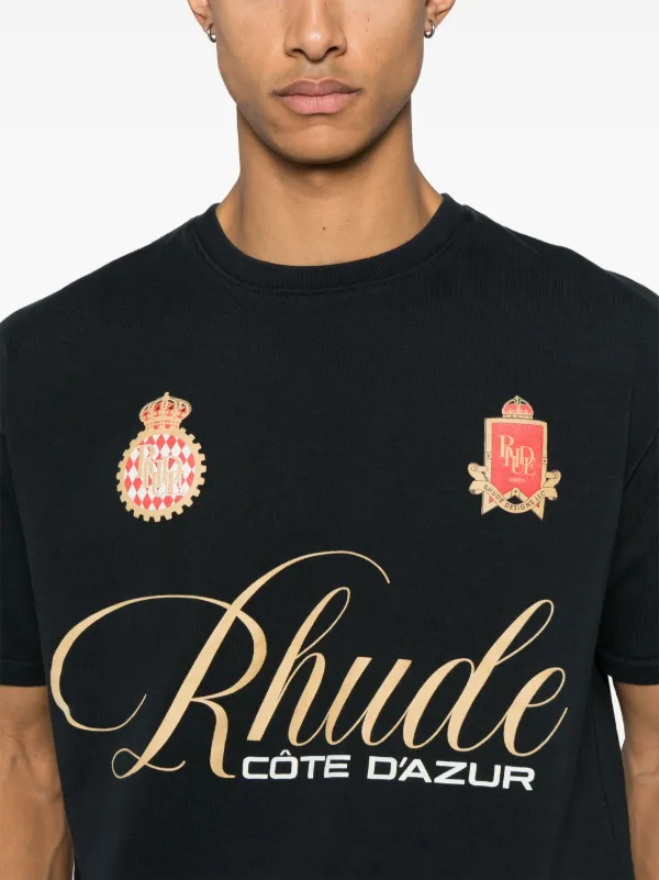 【関税込み】Rhude ブラック 'Rhude' Script Crest Tシャツ Black 'Rhude' Script Crest T-shirt by Rhude on Sale