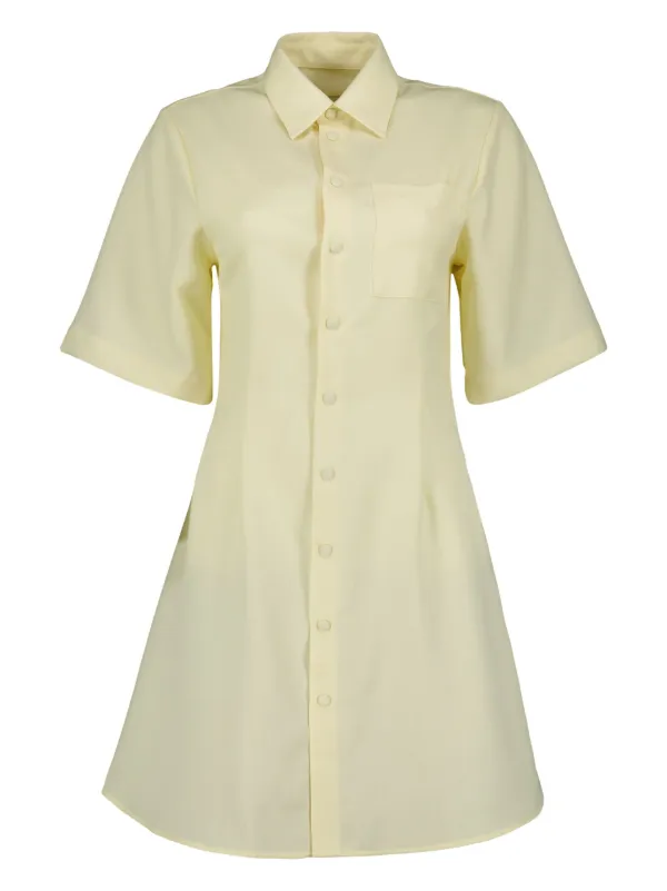 Ami Paris Wool Shirt Dress in Yellow
