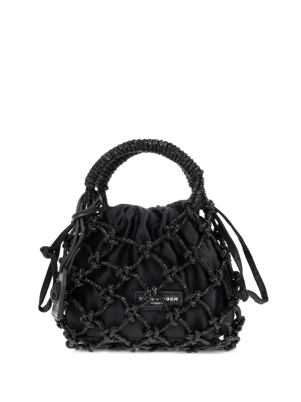 Kurt Geiger London Bolsa tote pequena em macramê com cristais | Preto | Image 1