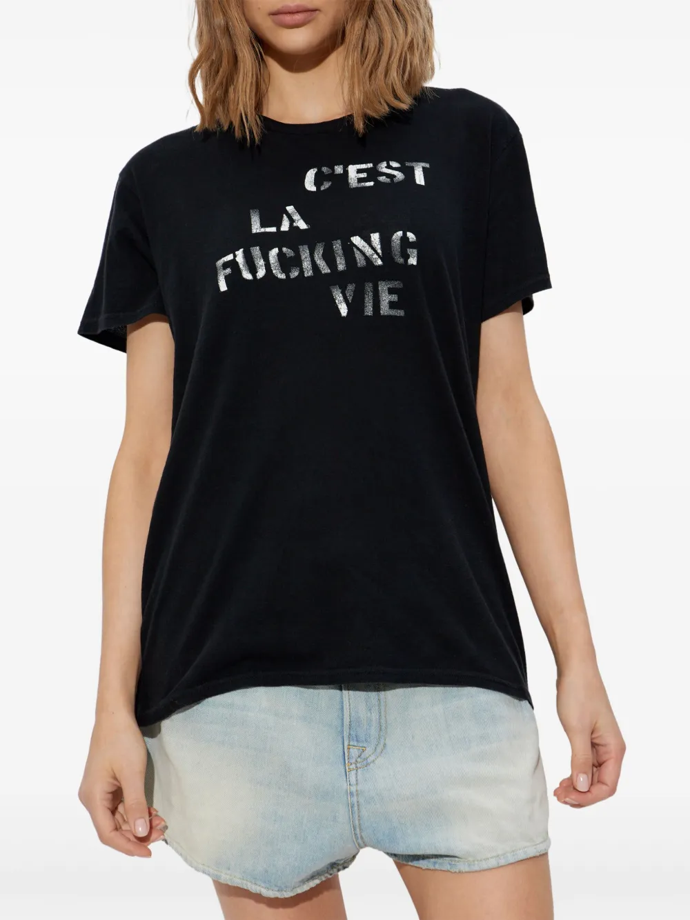 R13 T-shirt met tekst Zwart