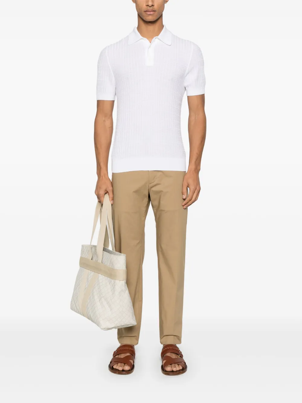 Canali Gebreid poloshirt - Wit