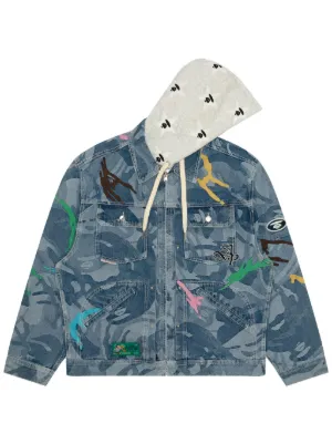 THUG CLUB Distressed zip-up Hooded Jacket | Blue | FARFETCH
