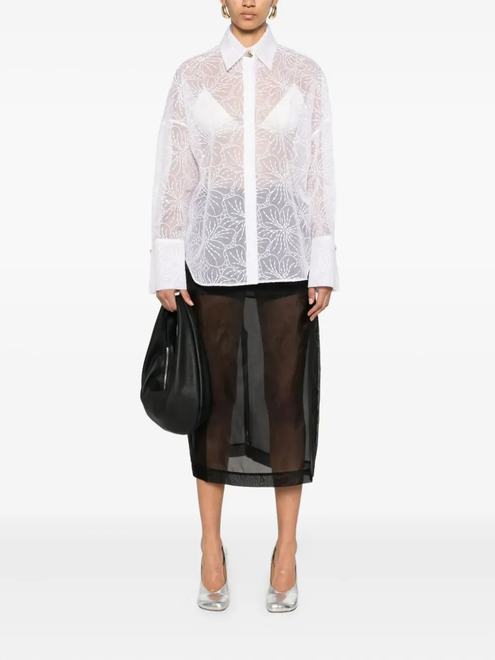Genny floral-embroidered silk shirt - Wit