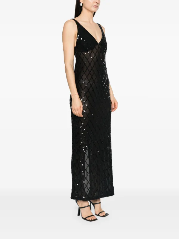 chinese dress ladies Lna black embellished semi-sheer maxi dress