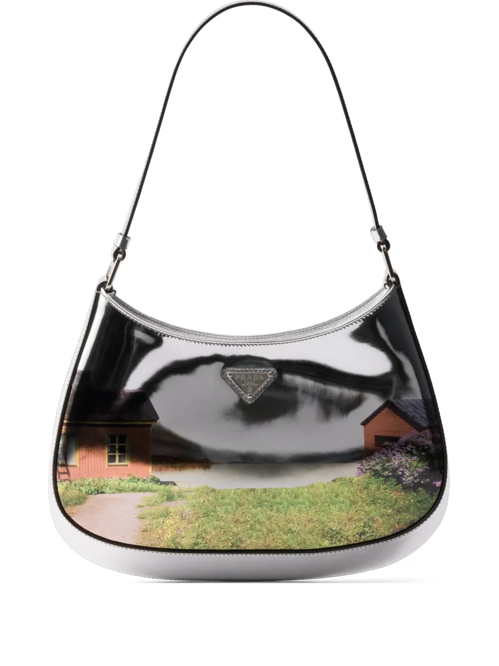 Prada Cleo schoudertas van geborsteld leer met print Zilver