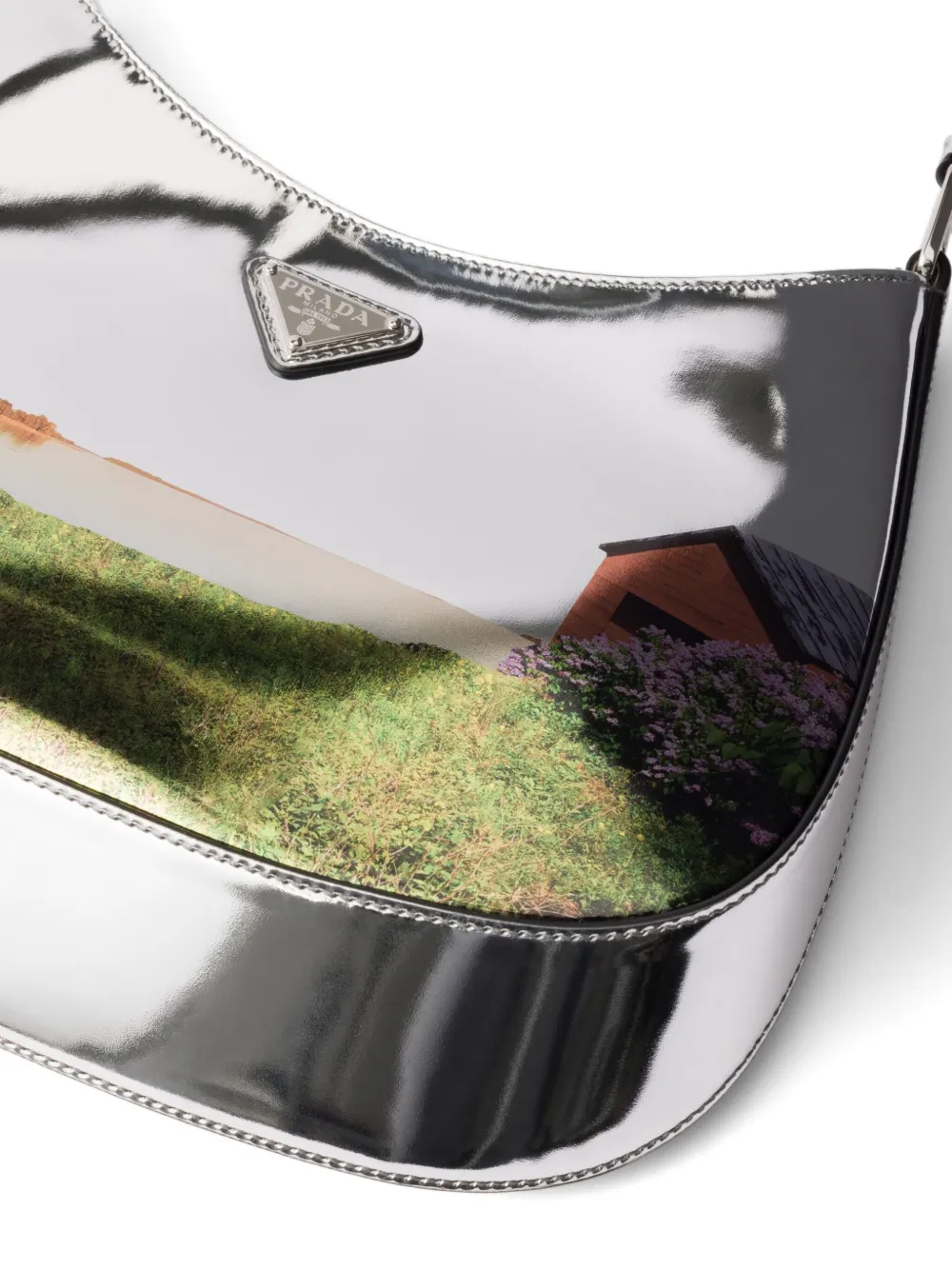 Prada Cleo Printed Brushed Leather Shoulder Bag In Silver