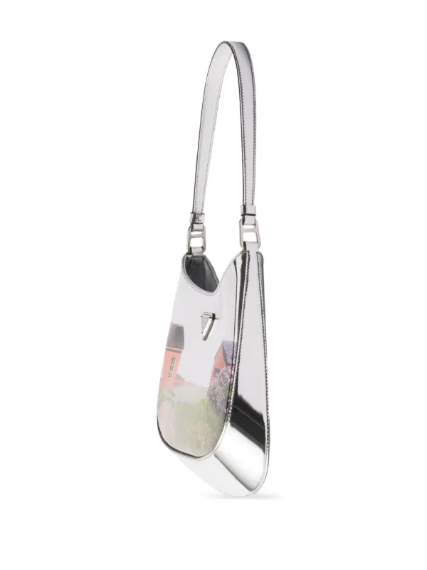 Prada Cleo Printed Brushed Leather Shoulder Bag | Silver