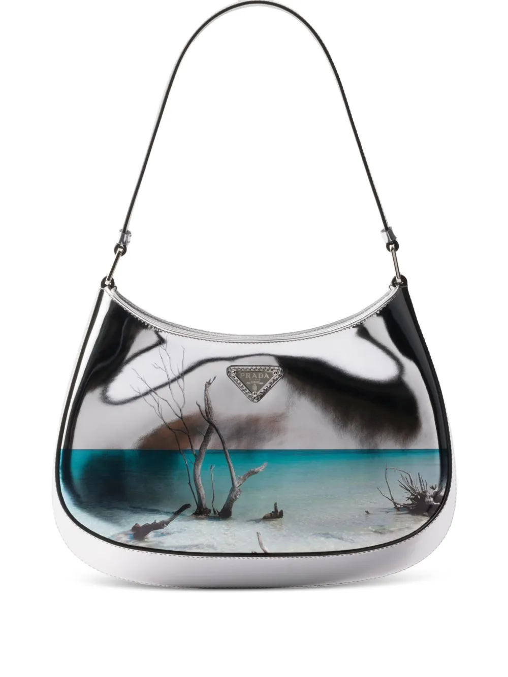 Prada Cleo schoudertas van geborsteld leer met print Zilver