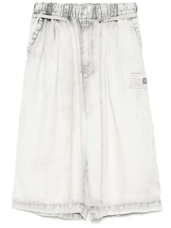 MIHARA YASUHIRO 国内買付 Aged Linen Wide Shorts Maison MIHARA YASUHIRO Aged Linen Wide Shorts | Neutrals