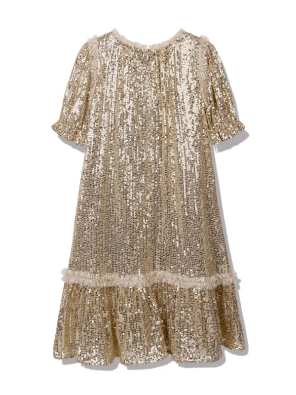 Needle & Thread Starlight Short Sleeve Kids Dress Beige 10 Yrs