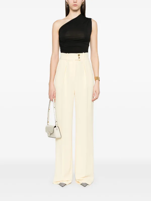 エリザベッタ フランキ ロングパンツ バイカラー クレープ ロゴ Elisabetta Franchi クレープパンツ | イエロー | FARFETCH JP