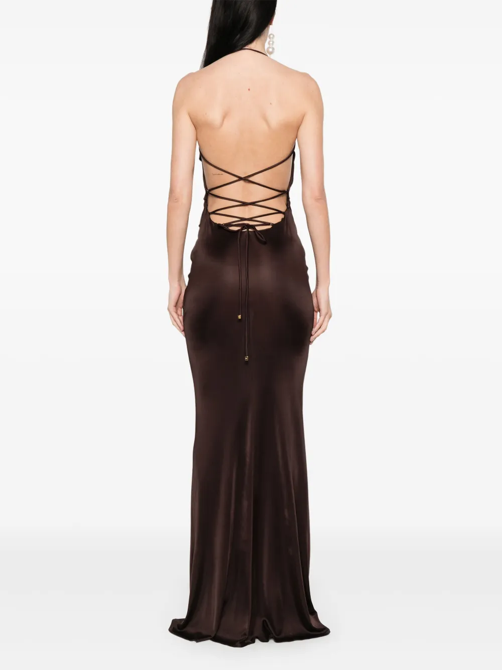 Elisabetta Franchi Midi-jurk met open rug Bruin