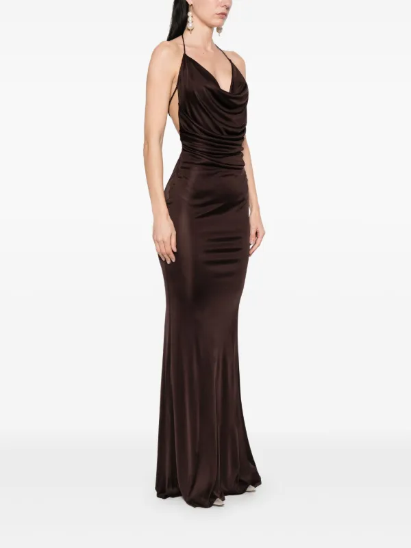 ワンピース ELISABETTA FRANCHI Woman Dress Cocoa AB759 DJ3 Elisabetta Franchi open-back Jersey Maxi Dress | Brown