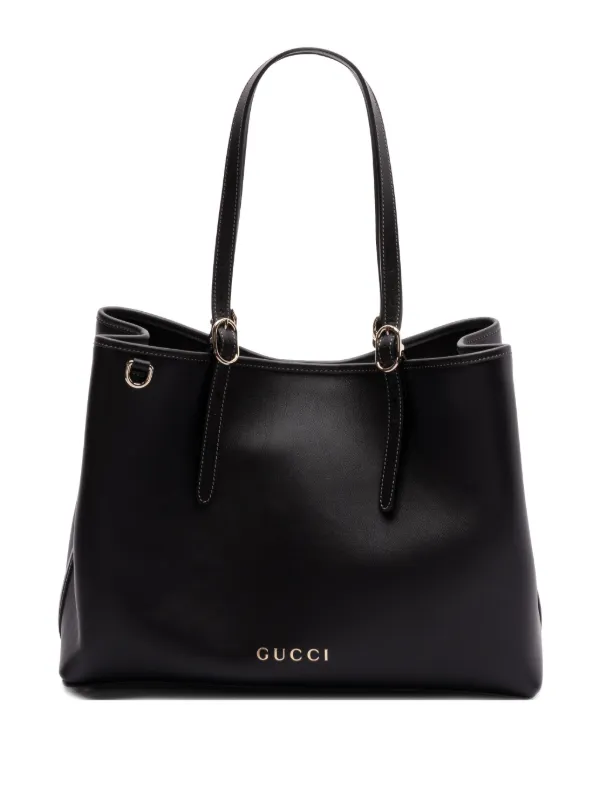トートバッグ GUCCI MEDIUM-SIZED GG EMBLEM BLACK SHOPPING BAG Gucci Medium GG-emblem Tote Bag | Black | FARFETCH