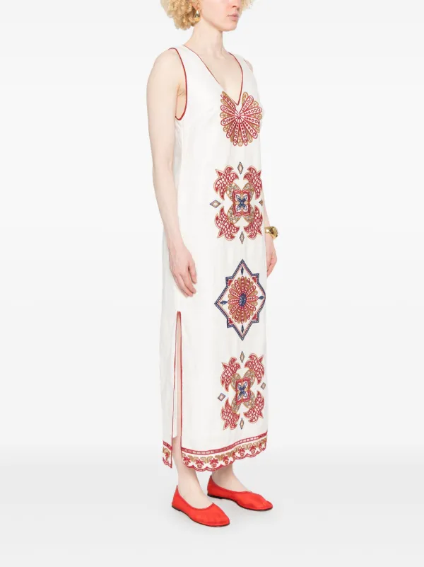 FARM Rio Marys Tiles Richelieu Midi Dress | White | FARFETCH GE