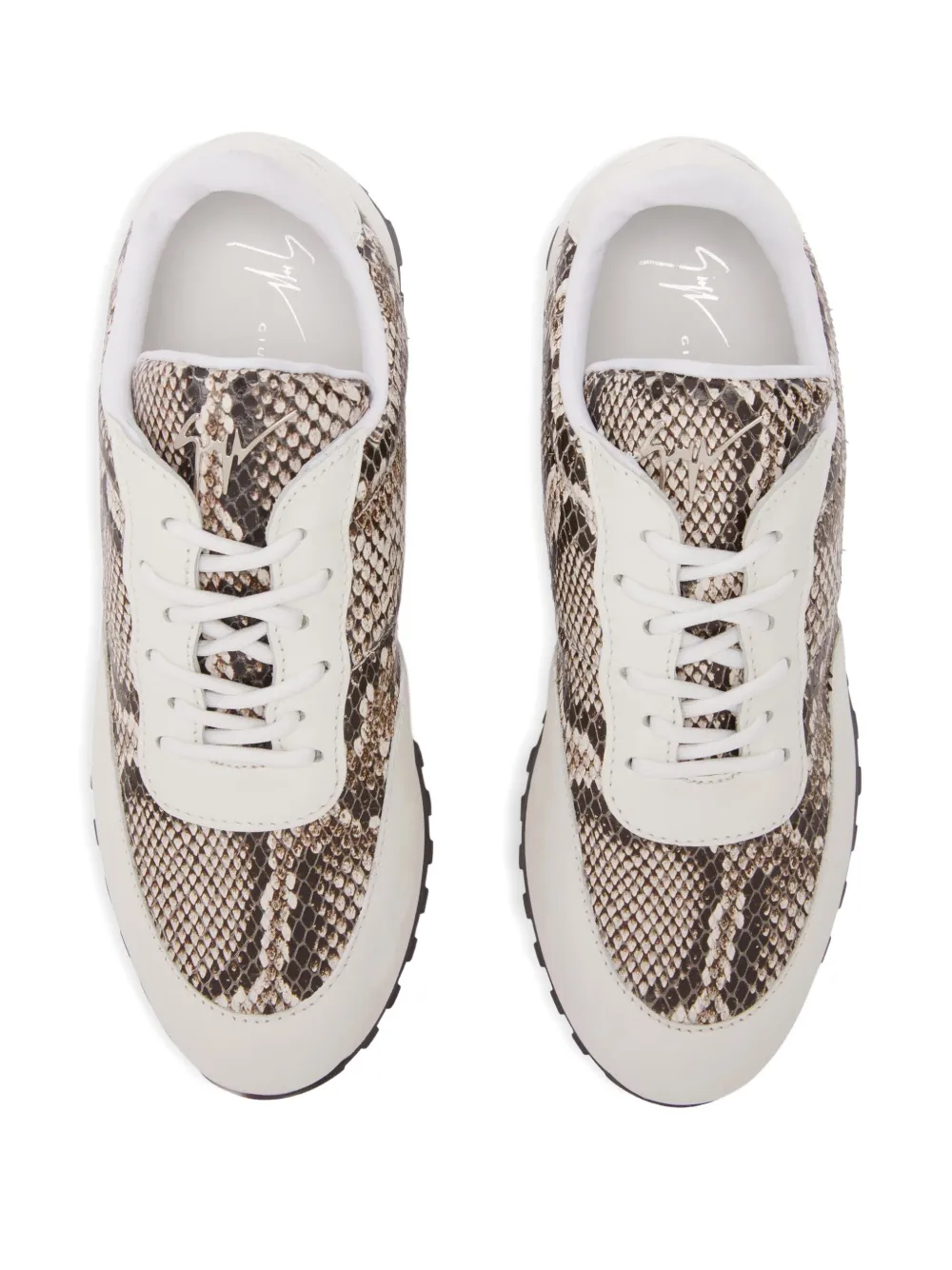 Giuseppe Zanotti Jim leren sneakers met slangenleer Beige