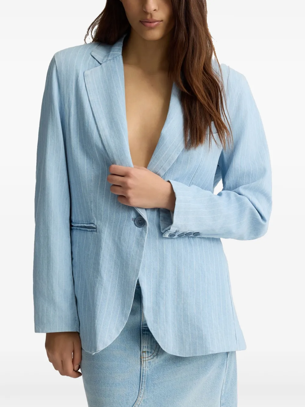 LIU •JO PINSTRIPE PATTERN DENIM BLAZER