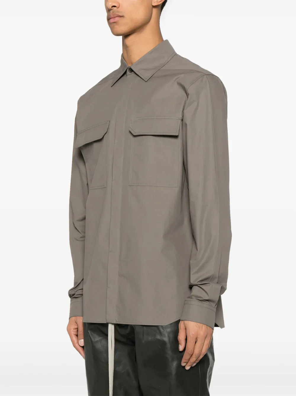 Rick Owens Structured Cotton Work Shirt With Button-down Front In Grey