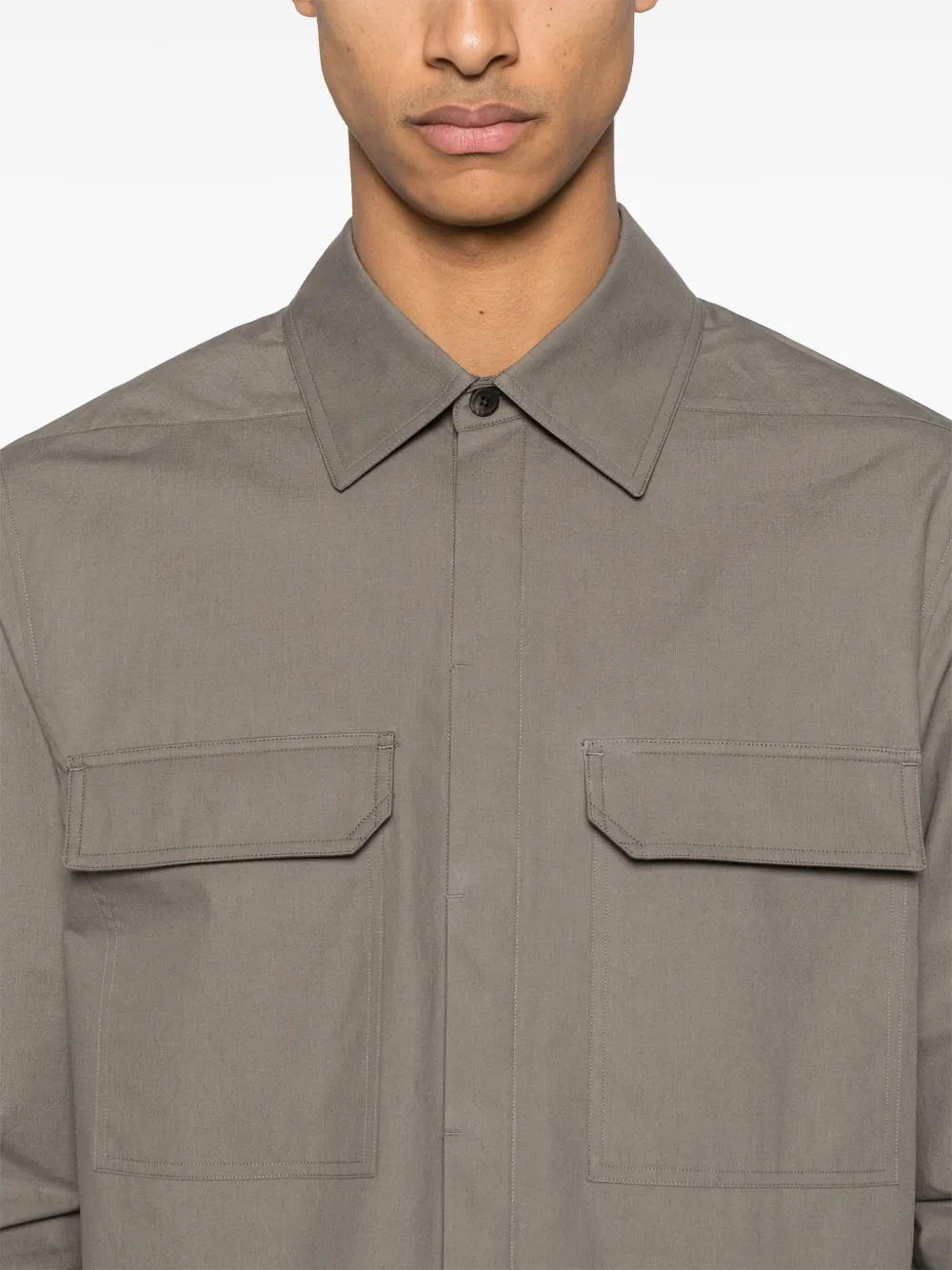 Rick Owens Structured Cotton Work Shirt With Button-down Front In Grey