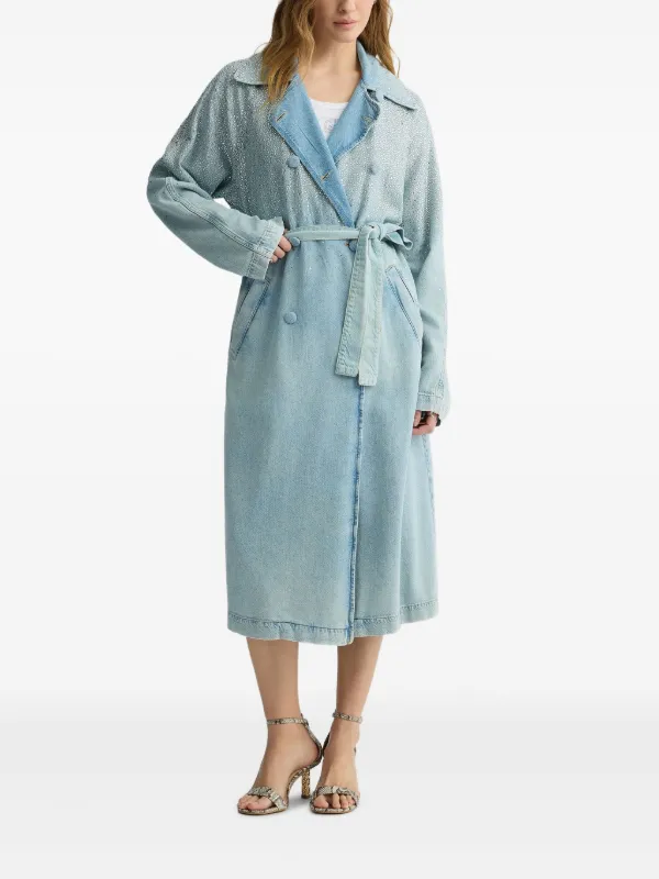 LIU JO Rhinestone Embellished Denim Trench Coat | Blue