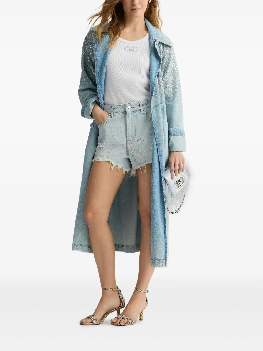 LIU JO Denim trenchcoat verfraaid met stras - Blauw