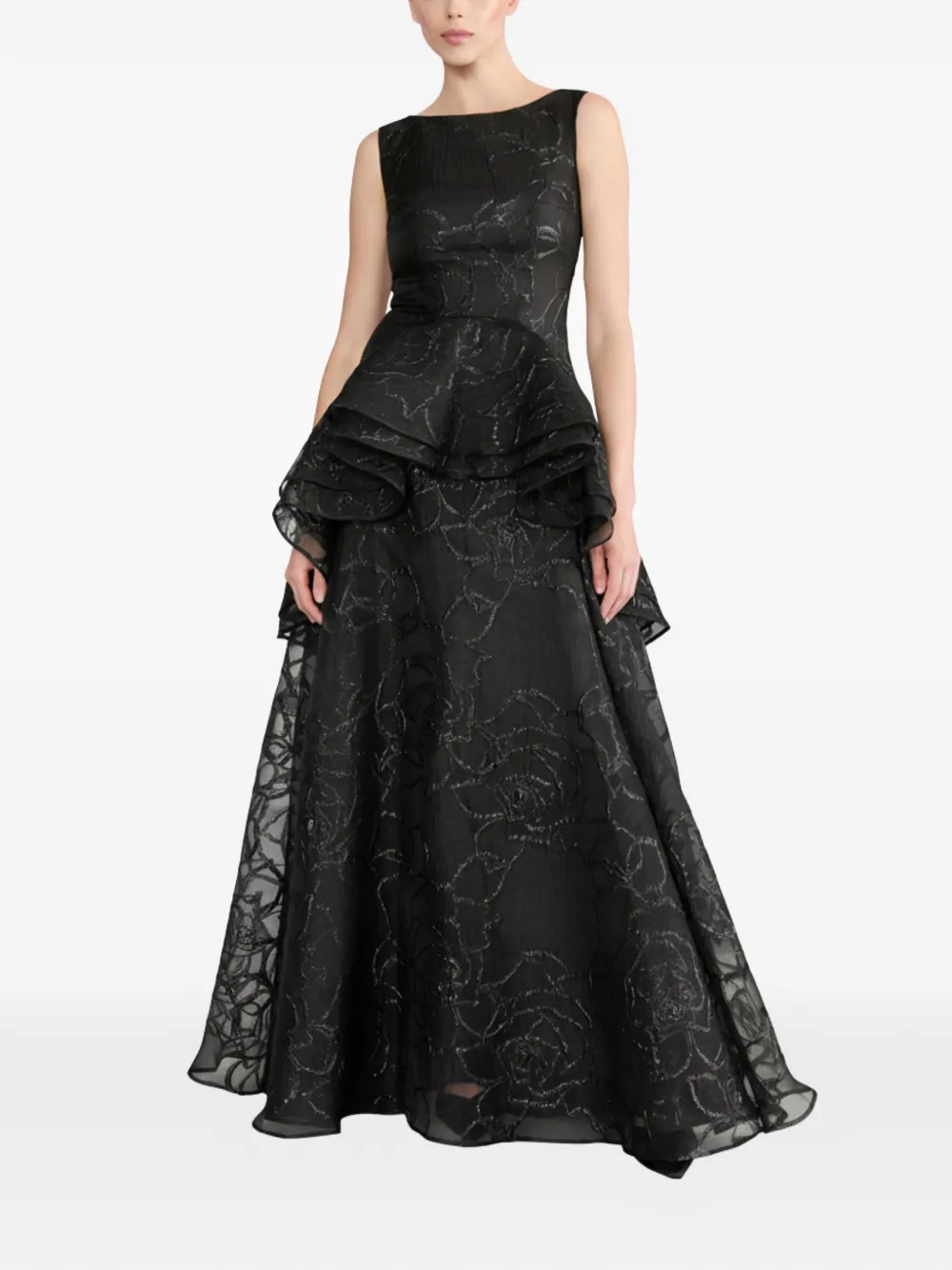 Talbot Runhof Loiri2 floral tiered dress - Zwart