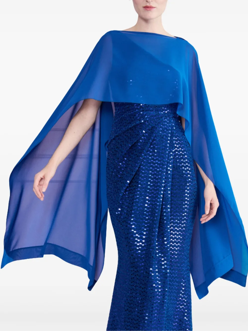 Talbot Runhof Georgette cape Blauw