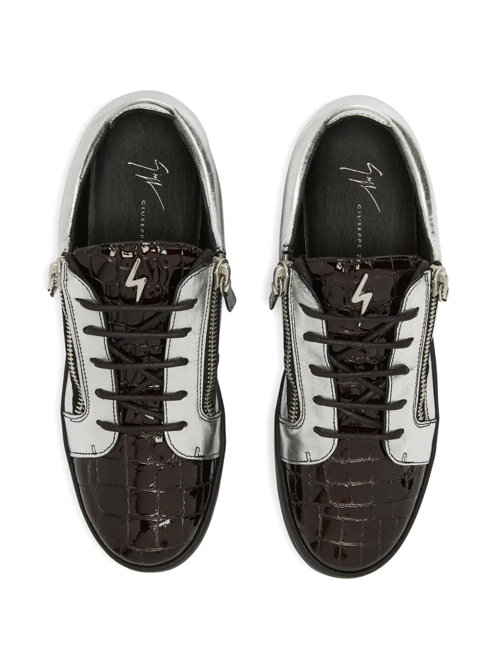 Giuseppe Zanotti Frankie metallic crocodile-effect sneakers Grey