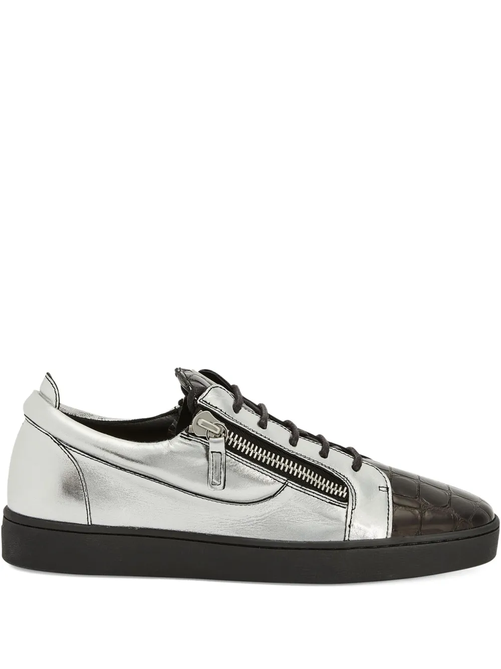 Giuseppe Zanotti Frankie metallic crocodile-effect sneakers Grey