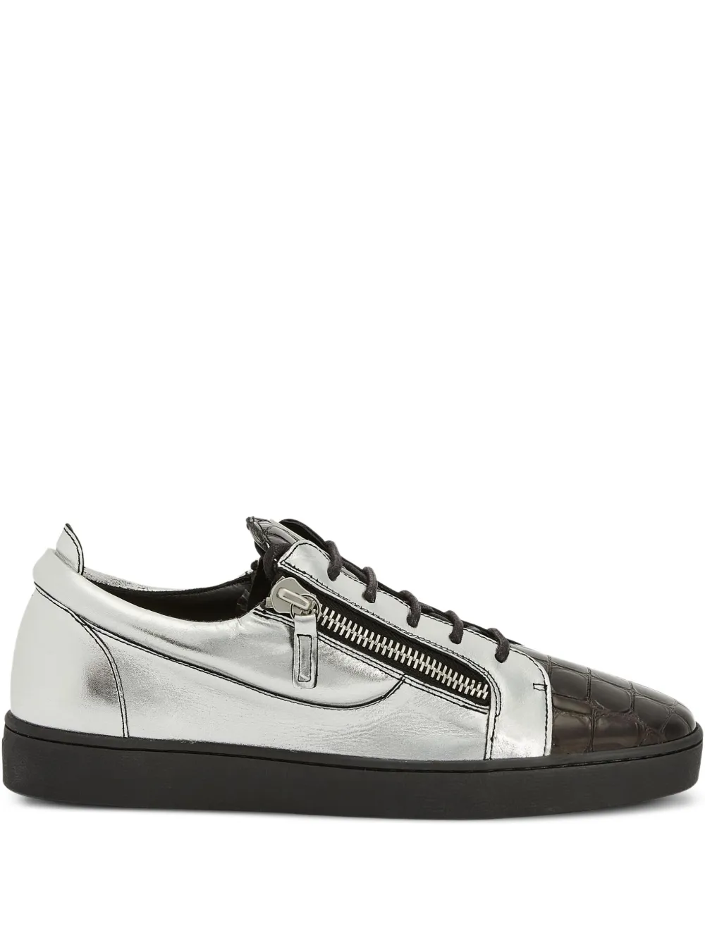Giuseppe Zanotti Frankie metallic crocodile-effect sneakers Grey