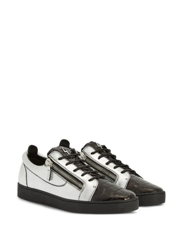 Giuseppe Zanotti Frankie Metallic crocodile-effect Sneakers | Grey