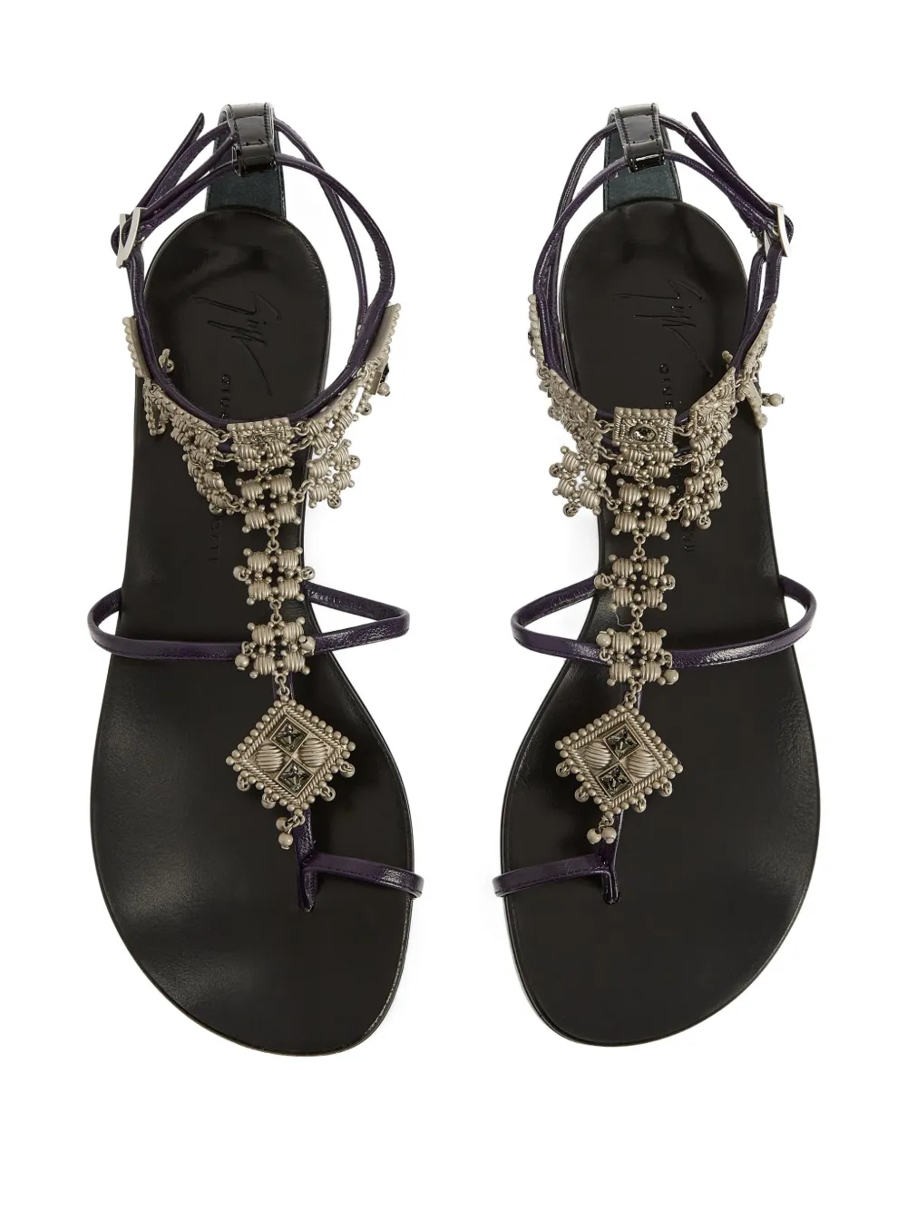 Giuseppe Zanotti Amira embellished leather flat sandals Black