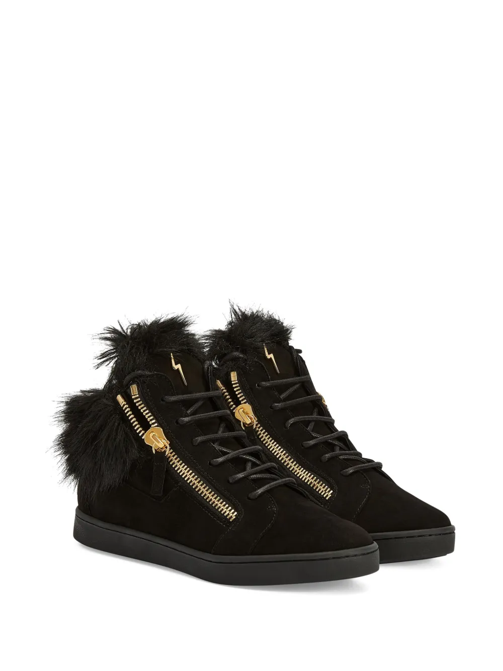 Giuseppe Zanotti Kriss sneakers met rits en bont - Zwart