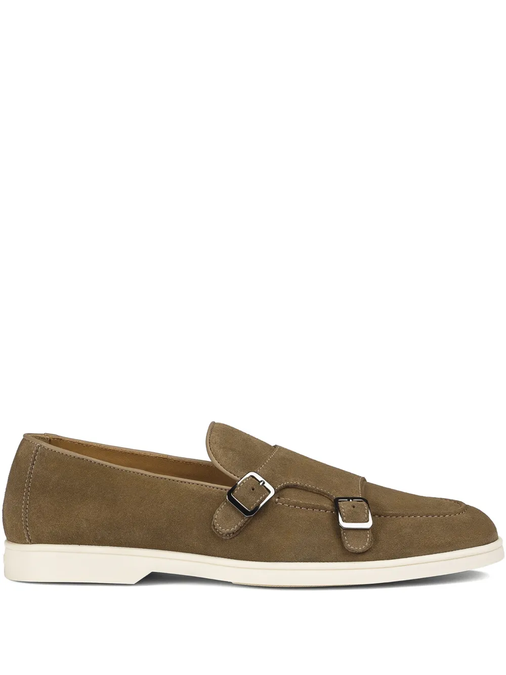 Doucal's suede double-buckle monk shoes Brown