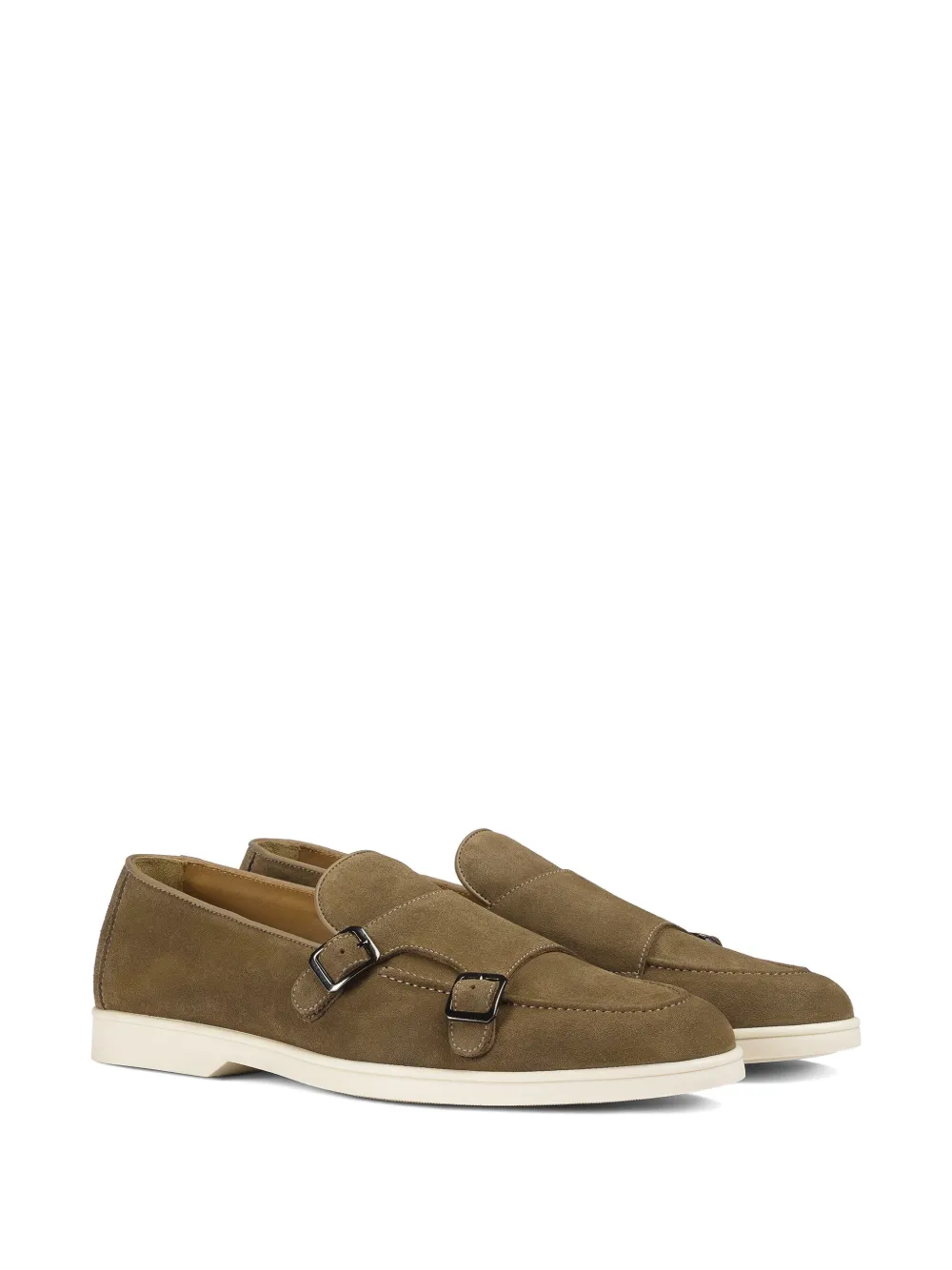 Doucal's suede double-buckle monk shoes Brown