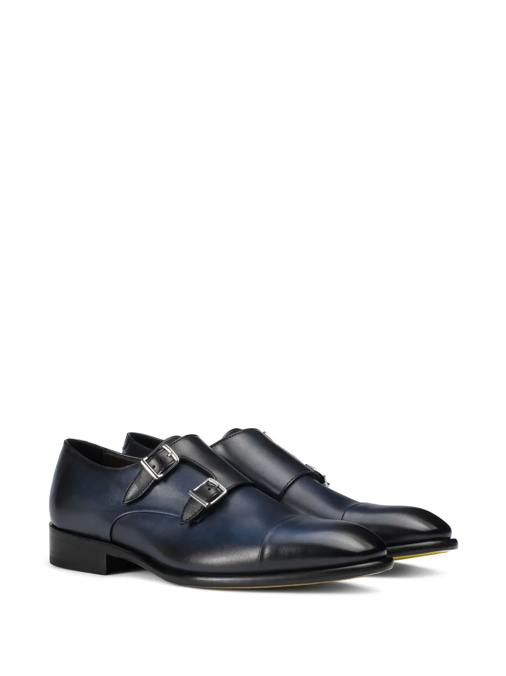 Doucal's leather double-buckle monk shoes Blue