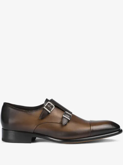 Doucal's leather double-buckle monk shoes