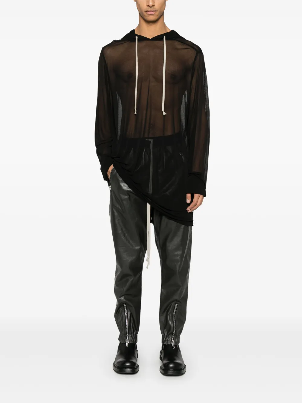 Rick Owens Semi-doorzichtige hoodie - Zwart