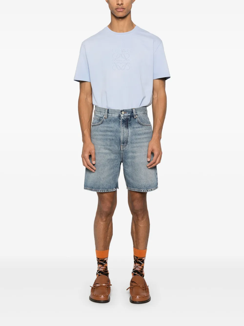 LOEWE Denim shorts met logopatch - Blauw