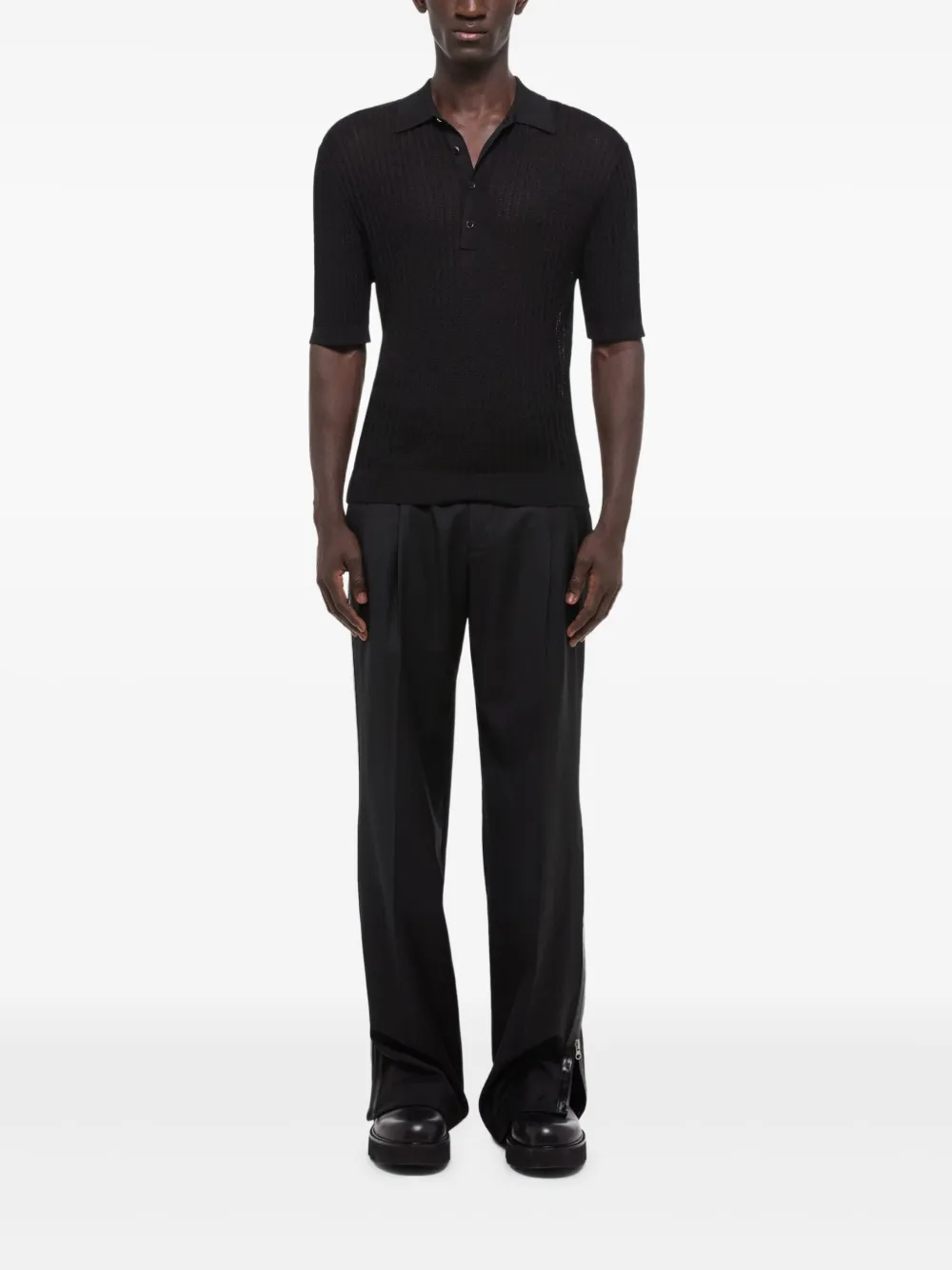 Helmut Lang ribbed-knit polo shirt - Zwart