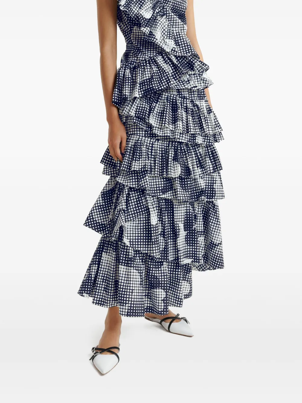 Essentiel Antwerp Tiered Ruffle Skirt With Checkered Pattern In Black