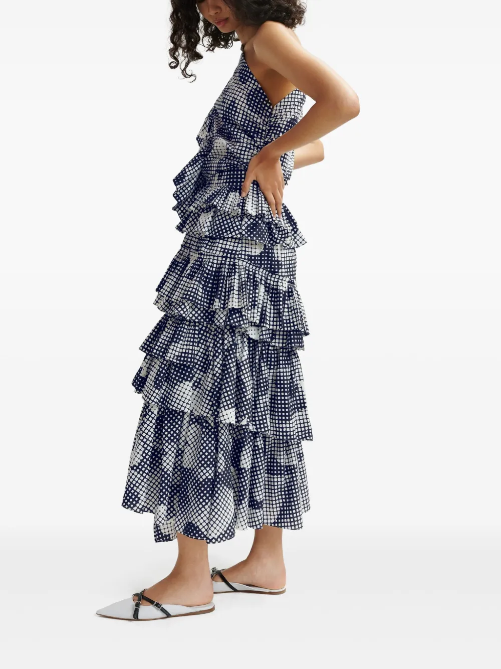 Essentiel Antwerp Tiered Ruffle Skirt With Checkered Pattern In Black