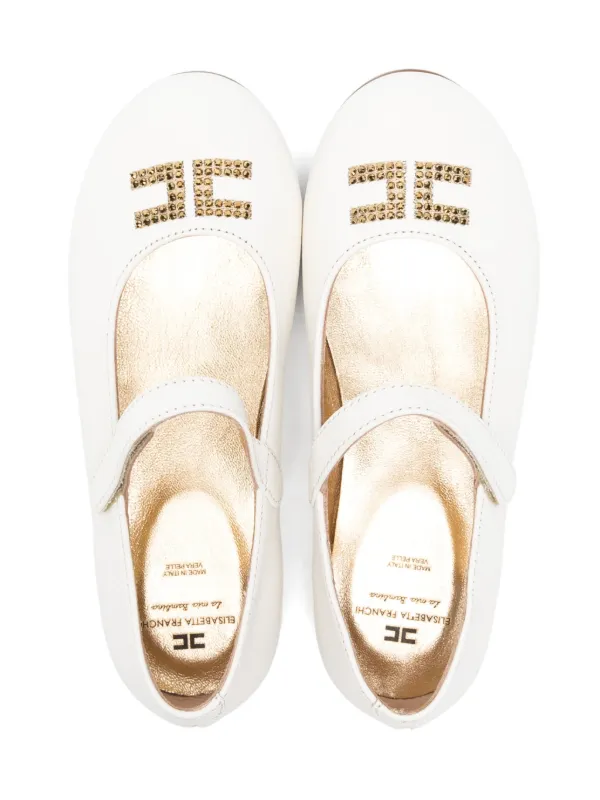 Elisabetta Franchi La Mia Bambina rhinestone-logo Ballerinas White  FARFETCH IN