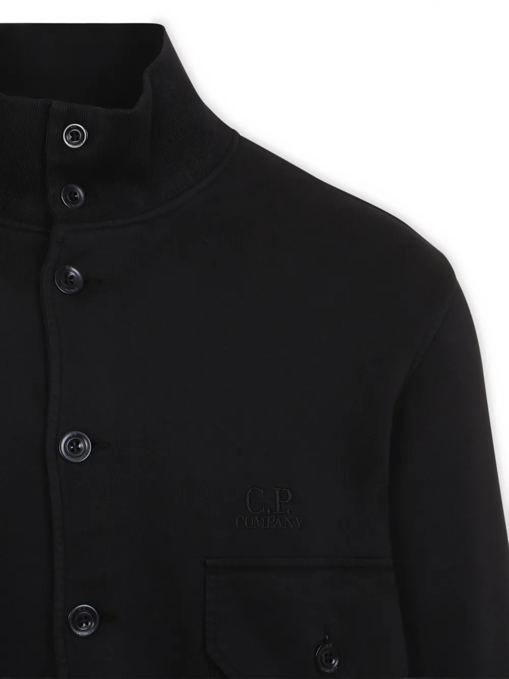 C.p. Company Full Button Sweatshirt With Cotton Poplin Pockets In Black